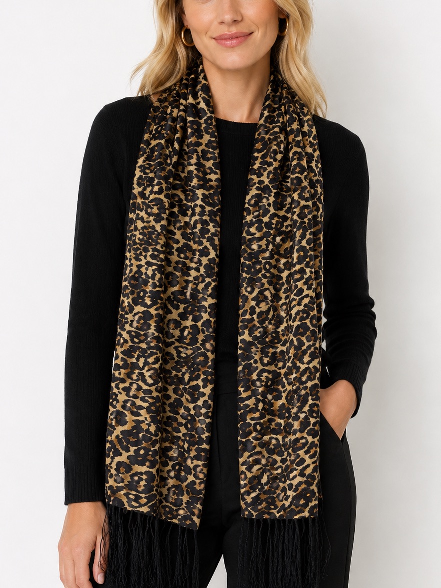 Nwt Saks Fifth Ave 100% Silk Made In Italy Leopard Print Scarf Large 64” X 11,5” — image 2 of 8
